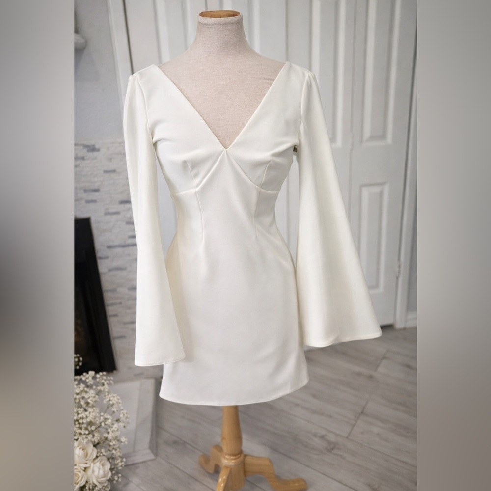 ASOS Petite White V-Neck Long Sleeve Mini Dress